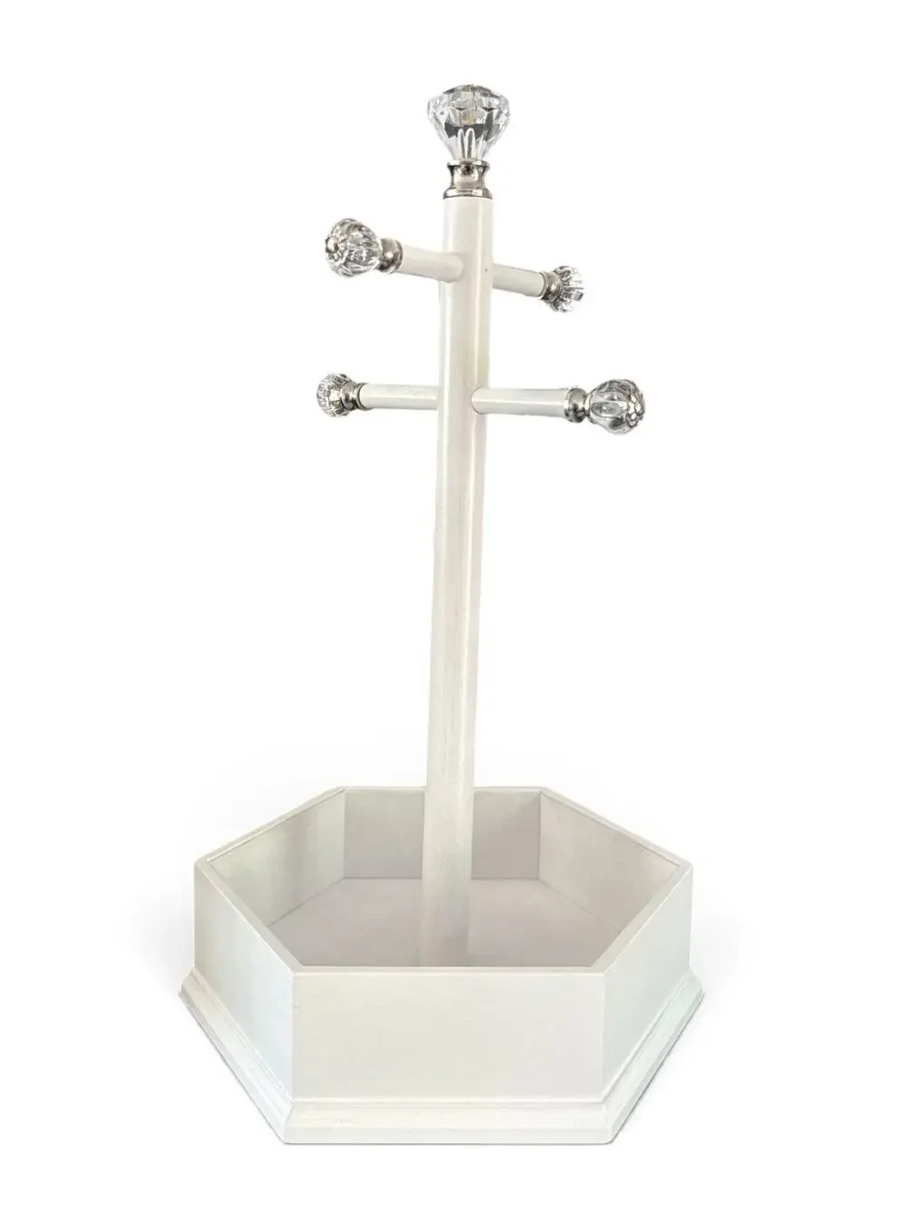 Pottery Barn Kids Jewelry Stand CottageCore Wood Tray 4 Arms Crystal Knobs READ